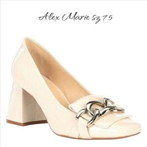 Alex Marie Beige Patent Leather Shoes Chain Block Heel New Sz 7.5
